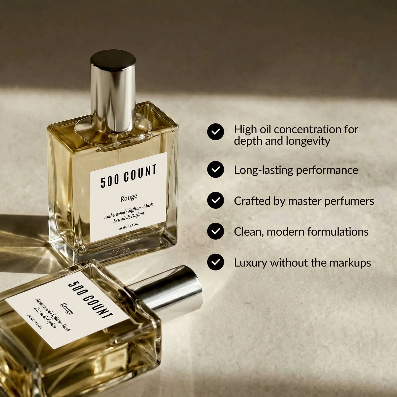 500Count ROUGE Long Lasting Unisex Perfume (50 mL) — Inspired by: Baccarat Rouge alternate
